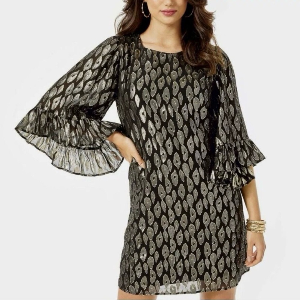 Lilly Pulitzer Francis Silk Dress Onyx‎ Leopard Metallic Size XXS